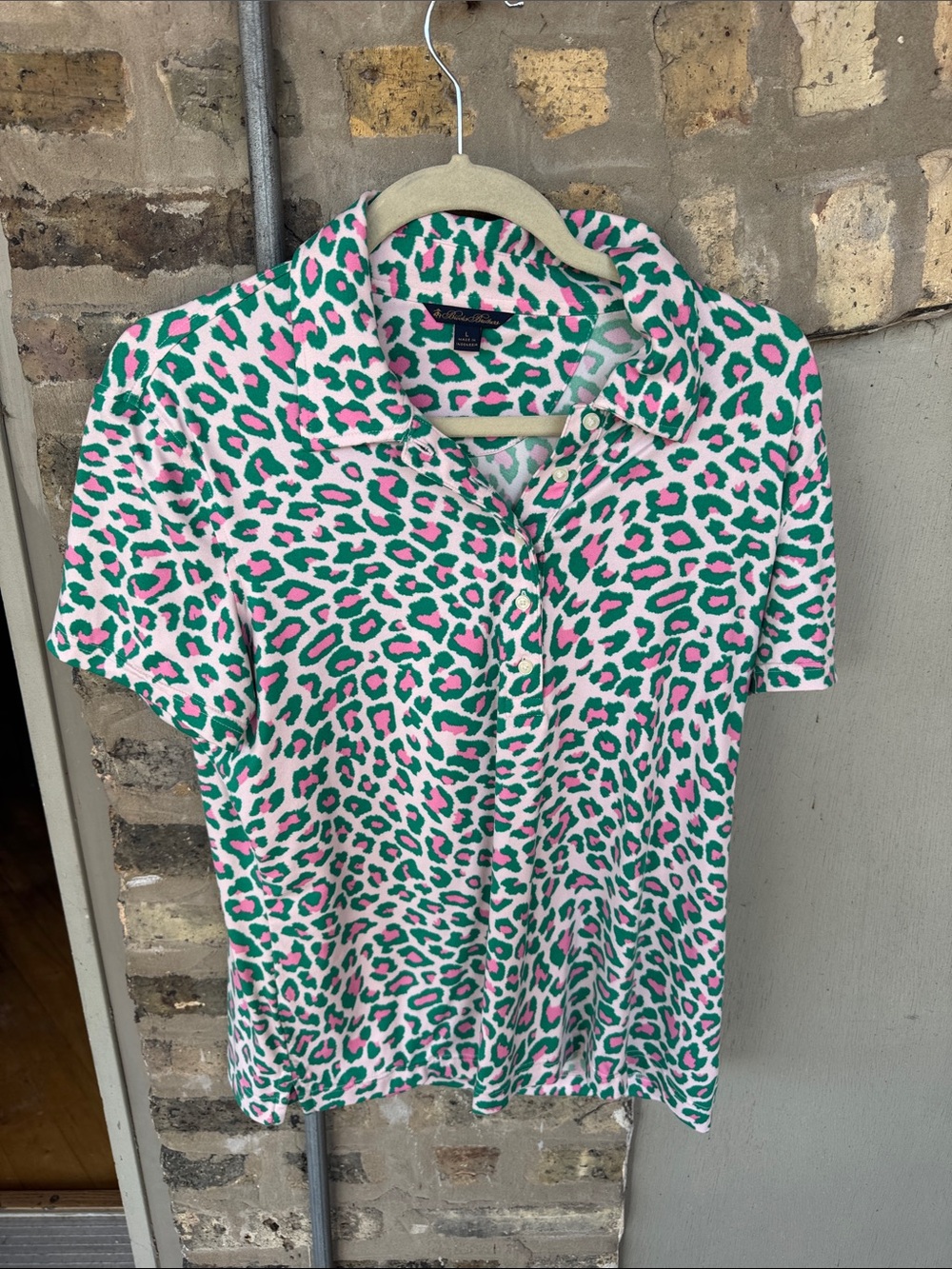 Brooks Brothers Pink and Green Leopard Print Shirt